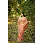 Load image into Gallery viewer, Women's Silk Blend Checked Saree With Unstitched Blouse 5.5Mtr (Peach)
