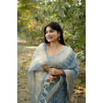 Load image into Gallery viewer, Women's Silk Blend Checked Saree With Unstitched Blouse 5.5Mtr (Sky_Blue)

