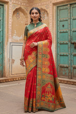 Load image into Gallery viewer, Women's Faux Banarasi Woven Motifs Saree With Unstitched Blouse 5.5Mtr (Orange)
