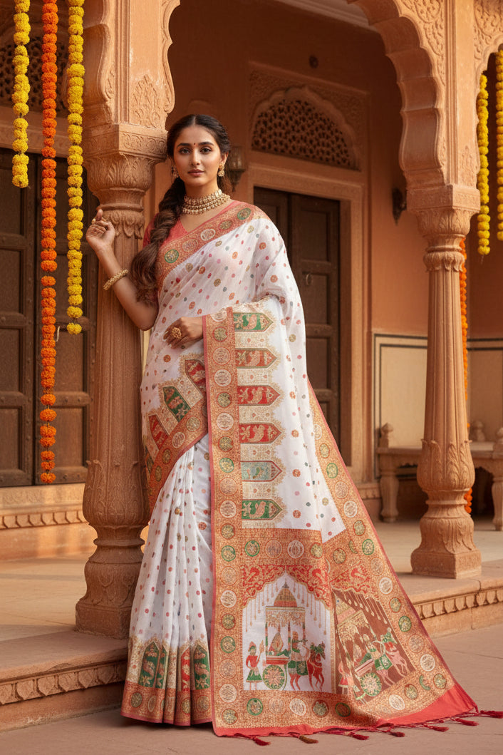 Pid 65715 generic women s faux banarasi woven motifs saree with unstitched blouse 5 5 mtr white 2 1000x1000