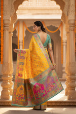 Load image into Gallery viewer, Women's Faux Banarasi Woven Motifs Saree With Unstitched Blouse 5.5Mtr (Yellow)
