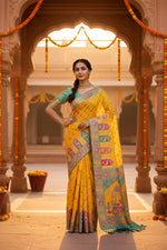 Load image into Gallery viewer, Women's Faux Banarasi Woven Motifs Saree With Unstitched Blouse 5.5Mtr (Yellow)
