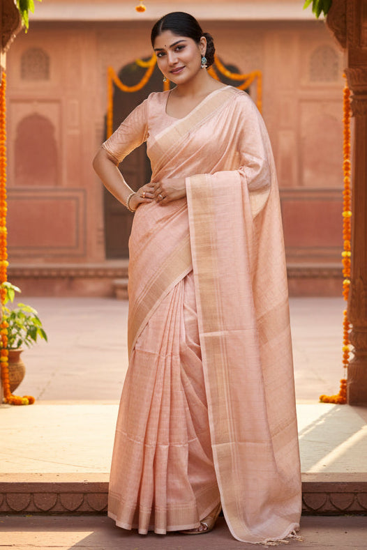 Women's faux banarasi lining pattern saree with unstitched blouse 5