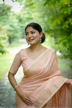 Load image into Gallery viewer, Women's Faux Banarasi Lining Pattern Saree With Unstitched Blouse 5.5Mtr (Peach)
