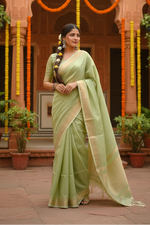 Load image into Gallery viewer, Women's Faux Banarasi Lining Pattern Saree With Unstitched Blouse 5.5Mtr (Light_Green)
