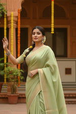 Load image into Gallery viewer, Women's Faux Banarasi Lining Pattern Saree With Unstitched Blouse 5.5Mtr (Light_Green)
