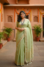 Load image into Gallery viewer, Women's Faux Banarasi Lining Pattern Saree With Unstitched Blouse 5.5Mtr (Light_Green)
