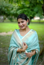 Load image into Gallery viewer, Women's Faux Banarasi Lining Pattern Saree With Unstitched Blouse 5.5Mtr (Light_Aqua_Blue)
