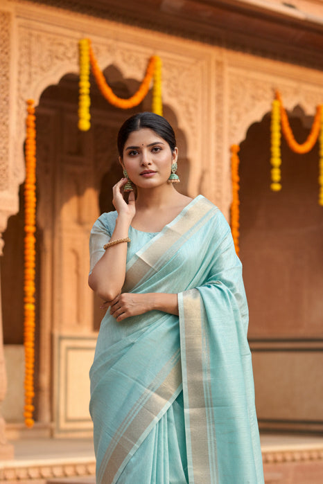 Women's faux banarasi lining pattern saree with unstitched blouse 5