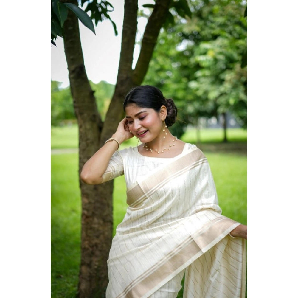 Women's Faux Banarasi Lining Pattern Saree With Unstitched Blouse 5.5Mtr (Off_White)