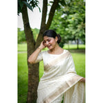 Load image into Gallery viewer, Women's Faux Banarasi Lining Pattern Saree With Unstitched Blouse 5.5Mtr (Off_White)
