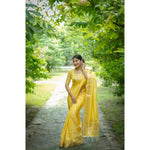 Load image into Gallery viewer, Women's Faux Banarasi Lining Pattern Saree With Unstitched Blouse 5.5Mtr (Yellow)
