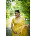 Load image into Gallery viewer, Women's Faux Banarasi Lining Pattern Saree With Unstitched Blouse 5.5Mtr (Yellow)
