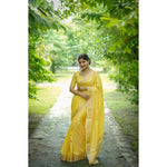 Load image into Gallery viewer, Women's Faux Banarasi Lining Pattern Saree With Unstitched Blouse 5.5Mtr (Yellow)
