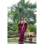 Load image into Gallery viewer, Women's Faux Banarasi Lining Pattern Saree With Unstitched Blouse 5.5Mtr (Magenta)
