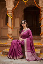 Load image into Gallery viewer, Women's Faux Banarasi Lining Pattern Saree With Unstitched Blouse 5.5Mtr (Magenta)
