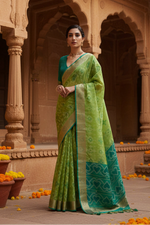 Load image into Gallery viewer, Women's Silk Blend Ethnic Ikat Pattern Saree With Unstitched Blouse 5.5Mtr (Light_Green)
