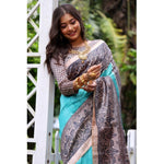 Load image into Gallery viewer, Women's Faux Tussar Ethnic Print Saree With Unstitched Blouse 5.5Mtr (Aqua_Blue)
