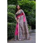 Load image into Gallery viewer, Women's Faux Tussar Ethnic Print Saree With Unstitched Blouse 5.5Mtr (Pink)
