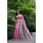 Load image into Gallery viewer, Women's Faux Tussar Ethnic Print Saree With Unstitched Blouse 5.5Mtr (Pink)
