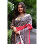 Load image into Gallery viewer, Women's Faux Tussar Ethnic Print Saree With Unstitched Blouse 5.5Mtr (Red)
