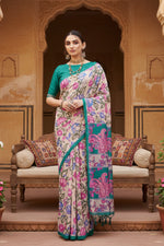Load image into Gallery viewer, Women's Faux_Tussar Kalamkari_Print Saree With Unstitched Blouse 5.5Mtr (Green)
