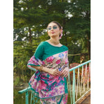 Load image into Gallery viewer, Women's Faux_Tussar Kalamkari_Print Saree With Unstitched Blouse 5.5Mtr (Green)
