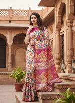 Load image into Gallery viewer, Women's Faux_Tussar Kalamkari_Print Saree With Unstitched Blouse 5.5Mtr (Pink)
