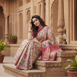 Load image into Gallery viewer, Women's Faux_Tussar Kalamkari_Print Saree With Unstitched Blouse 5.5Mtr (Pink)
