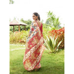 Load image into Gallery viewer, Women's Faux_Tussar Kalamkari_Print Saree With Unstitched Blouse 5.5Mtr (Red)
