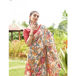 Load image into Gallery viewer, Women's Faux_Tussar Kalamkari_Print Saree With Unstitched Blouse 5.5Mtr (Red)
