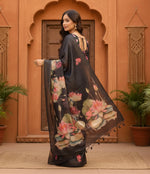 Load image into Gallery viewer, Women's Faux_Tussar Floral Saree With Unstitched Blouse 5.5Mtr (Black)
