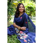 Load image into Gallery viewer, Women's Faux_Tussar Floral Saree With Unstitched Blouse 5.5Mtr (Navy_Blue)
