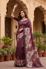Load image into Gallery viewer, Women's Faux_Tussar Floral Saree With Unstitched Blouse 5.5Mtr (Purple)
