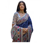 Load image into Gallery viewer, Women's Faux_Tussar Geometric_Print Saree With Unstitched Blouse 5.5Mtr (Blue)
