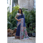 Load image into Gallery viewer, Women's Faux_Tussar Geometric_Print Saree With Unstitched Blouse 5.5Mtr (Blue)
