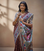 Load image into Gallery viewer, Women's Faux_Tussar Geometric_Print Saree With Unstitched Blouse 5.5Mtr (Coffee)

