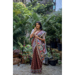Load image into Gallery viewer, Women's Faux_Tussar Geometric_Print Saree With Unstitched Blouse 5.5Mtr (Coffee)
