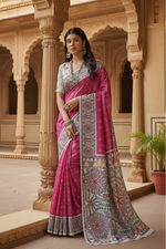 Load image into Gallery viewer, Women's Faux_Tussar Geometric_Print Saree With Unstitched Blouse 5.5Mtr (Pink)
