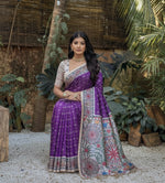 Load image into Gallery viewer, Women's Faux_Tussar Geometric_Print Saree With Unstitched Blouse 5.5Mtr (Purple)
