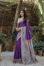 Load image into Gallery viewer, Women's Faux_Tussar Geometric_Print Saree With Unstitched Blouse 5.5Mtr (Purple)
