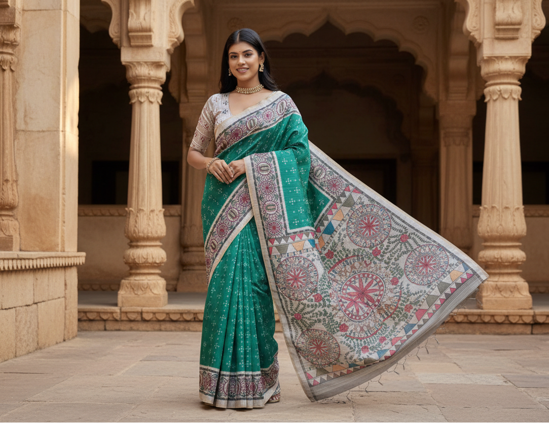 Pid 65761 generic women s faux tussar geometric print saree with unstitched blouse 5 5 mtr rama gre 1000x1000