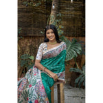 Load image into Gallery viewer, Women's Faux_Tussar Geometric_Print Saree With Unstitched Blouse 5.5Mtr (Rama_Green)
