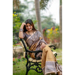 Load image into Gallery viewer, Women's Faux_Tussar Geometric_Print Saree With Unstitched Blouse 5.5Mtr (Mustard)
