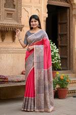 Load image into Gallery viewer, Women's Faux_Tussar Geometric_Print Saree With Unstitched Blouse 5.5Mtr (Pink)
