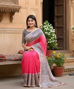 Load image into Gallery viewer, Women's Faux_Tussar Geometric_Print Saree With Unstitched Blouse 5.5Mtr (Pink)
