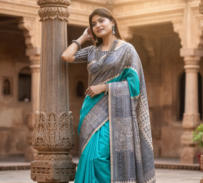 Pid 65767 generic women s faux tussar geometric print saree with unstitched blouse 5 5 mtr rama gre 1000x1000