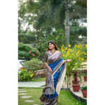 Load image into Gallery viewer, Women's Faux_Tussar Geometric_Print Saree With Unstitched Blouse 5.5Mtr (Royal_Blue)
