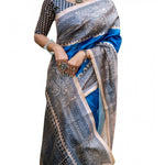 Load image into Gallery viewer, Women's Faux_Tussar Geometric_Print Saree With Unstitched Blouse 5.5Mtr (Royal_Blue)
