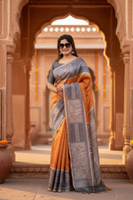 Load image into Gallery viewer, Women's Faux_Tussar Geometric_Print Saree With Unstitched Blouse 5.5Mtr (Rust)
